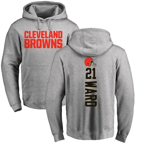 Men Cleveland Browns Denzel Ward Ash Jersey 21 NFL Football Backer Pullover Hoodie Sweatshirt